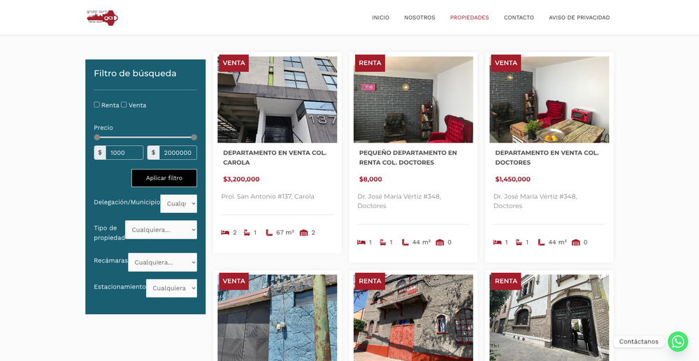 Grupo Aura inmobiliaria website screenshot
